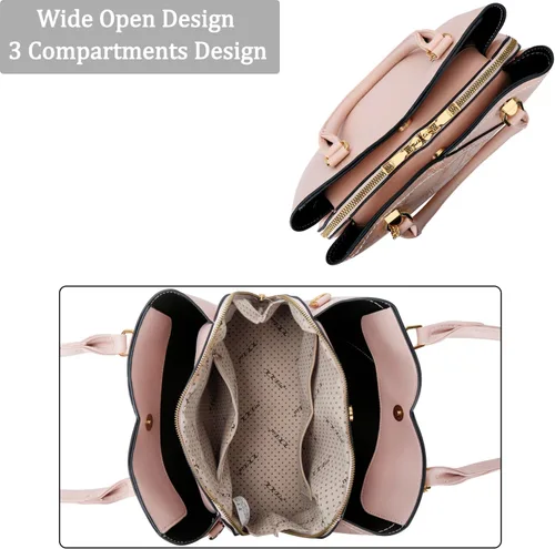 Vista 6 de KKXIU Monederos y bolsos de mano con triple compartimento para mujer, bolso de mano con asa superior