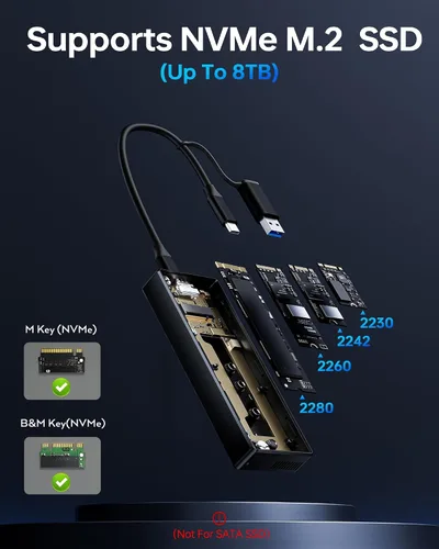 Vista 5 de Carcasa M.2 NVMe, carcasa SSD M.2 de 40 Gbps compatible con M4/Pro/Max MacBook Mac Mini, compatible con SSD tamaño 2230/2242/2260/2280 B+M M-Key