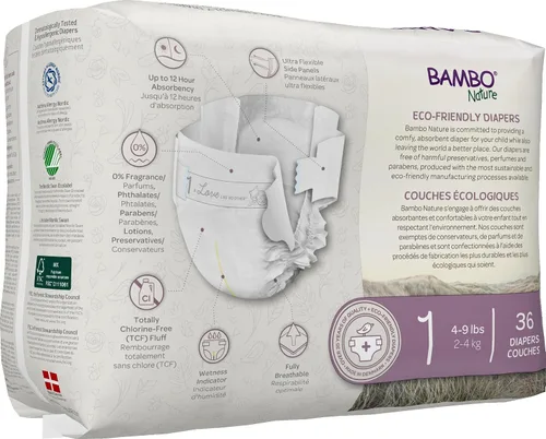 Vista 3 de Bambo Nature Pañales prémium para bebé, embalaje francés/inglés, talla 1, 36