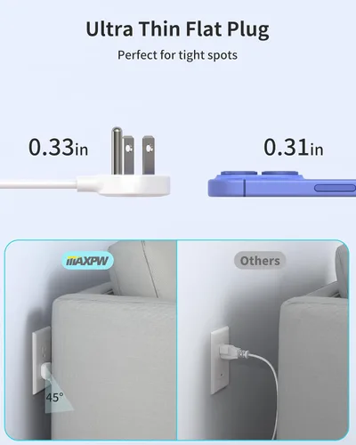 Vista 5 de Regleta de alimentación con protector de sobretensión, extensor de toma y 14 enchufes y 4 puertos USB (2 USB C), cable de extensión de 10 pies