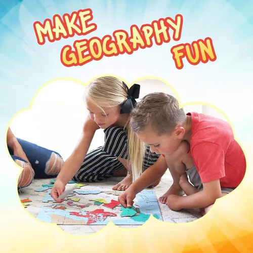 Vista 2 de GeoToys GeoPuzzle, juego de 6 rompecabezas de campo, juego de geografía y mapas, juegos educativos y actividades de aprendizaje para niños, regalos
