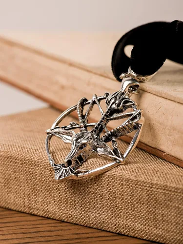 Vista 6 de Sacina Gargantilla gótica de baphomet, gargantilla de calavera de pentagrama negro, collar gótico, gargantilla gótica, gargantilla gótica