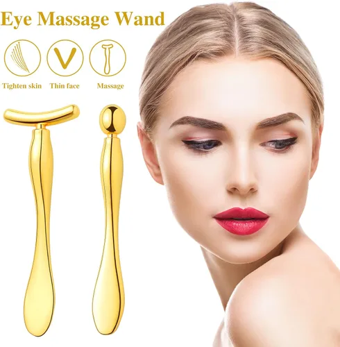 Vista 3 de 2 piezas de aplicador de crema para ojos de metal, rodillo facial masajeador, varita de masaje para ojos, mujeres y niñas, masajeador facial