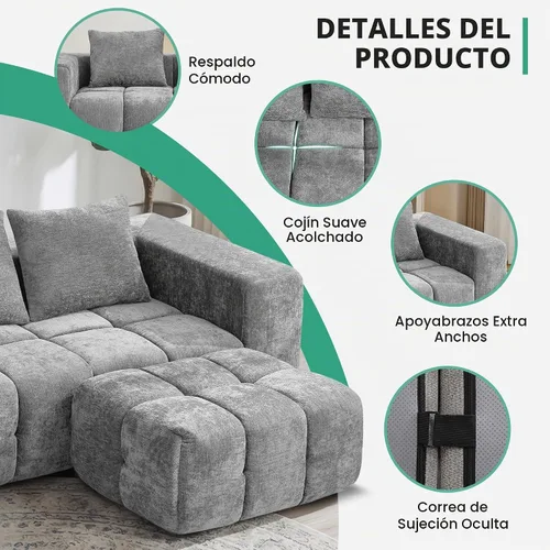 Vista 4 de Sofá de dos plazas seccional modular sin armazón de 78.7 pulgadas, sofá nube capitoné con asiento profundo, sofá de chenilla para sala de estar claro