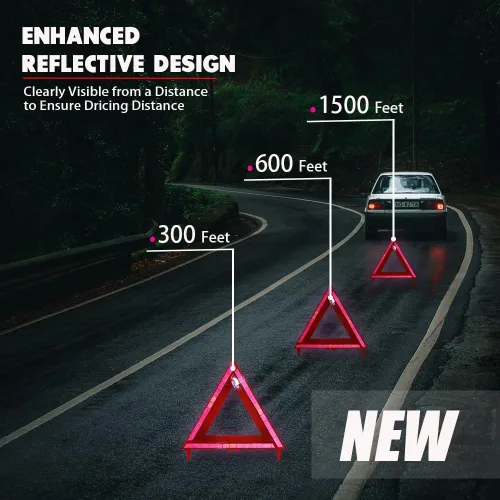 Vista 5 de Kit de triángulo reflectante de advertencia de seguridad vial, señal triangular de emergencia para carretera, aprobado por DOT, para camión, luces
