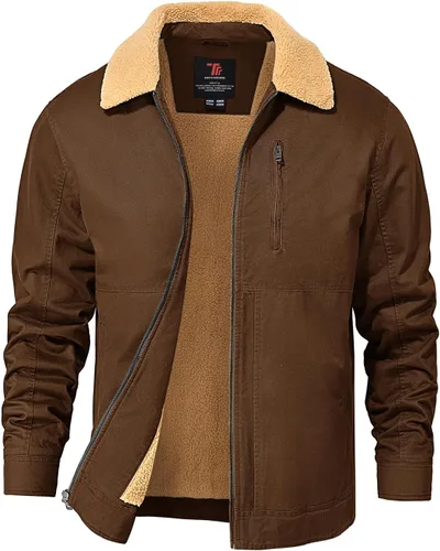 Vista 8 de TBMPOY Chaqueta de invierno para hombre, forro polar de sherpa grueso, de algodón, con cremallera completa, bolsillos con cremallera
