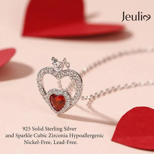 Vista 6 de Jeulia Collar de corazón de diamantes de plata de ley con doble corte de corazón infinito, colgante de amor infinito de cristal transparente