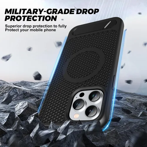 Vista 5 de Funda magnética de disipación de calor para iPhone 13 Pro Max, para MagSafe, protección contra caídas de enfriamiento, funda con función atril