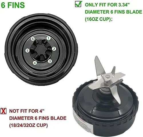 Vista 3 de Conjunto de cuchilla extractor de 6 aletas para Ninja de 16 onzas, compatible con Nurti Ninja BL660 BL663 BL663CO BL665Q BL770 BL770A BL771 BL771C