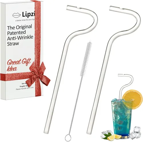 Vista 8 de Lipzi - Popotes antiarrugas - Popotes de vidrio antiarrugas para vaso de 40 oz, popotes reutilizables transparentes con cepillo de limpieza