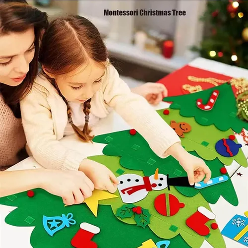 Vista 3 de Everized - Árbol de Navidad interactivo de fieltro para niños, árbol de Navidad Montessori