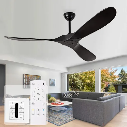 Vista 9 de Ventilador de techo negro de 36 pulgadas sin luces, pequeños ventiladores de techo de madera sin luces con control remoto, 3 aspas, hélice
