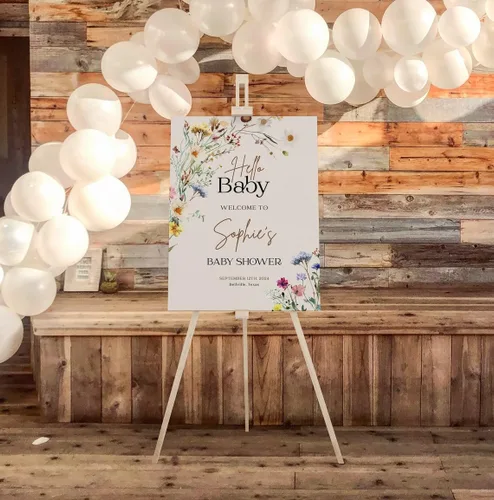 Vista 12 de Cartel de bienvenida de baby shower, cartel de bienvenida editable con texto en inglés "It's a Girl Woodland", letrero de bienvenida de baby shower