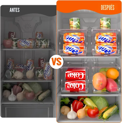 Vista 6 de SCAVATA Paquete de 2 organizadores de latas de soda para refrigerador, contenedor apilable de latas de alimentos enlatados, dispensador de latas