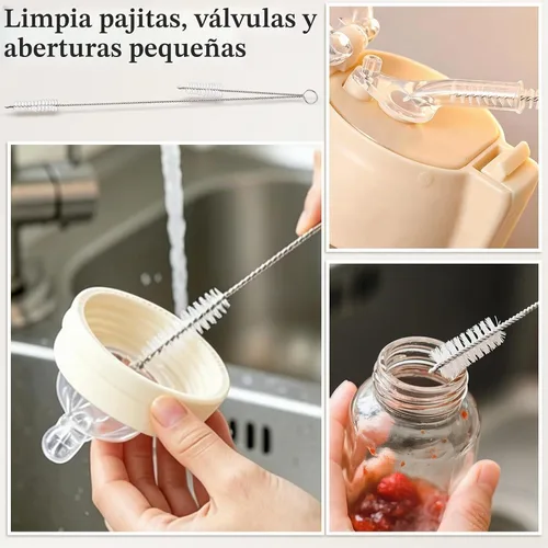 Vista 5 de MASTERTOP Juego de 9 cepillos para botellas, juego de limpieza de botellas de agua largas y cepillo para pajilla, sin BPA, cepillo limpiador