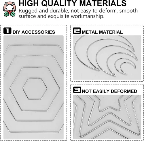 Vista 9 de Cabilock 16 aros de hierro para manualidades, anillos de metal atrapasueños con forma de estrella, corazón y luna, anillos de macramé, aros