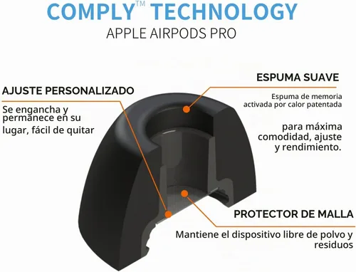 Vista 6 de Almohadillas de espuma viscoelástica Comply de repuesto para auriculares Apple AirPods Pro 1 y 2 Comodidad máxima, ajuste seguro, aislamiento