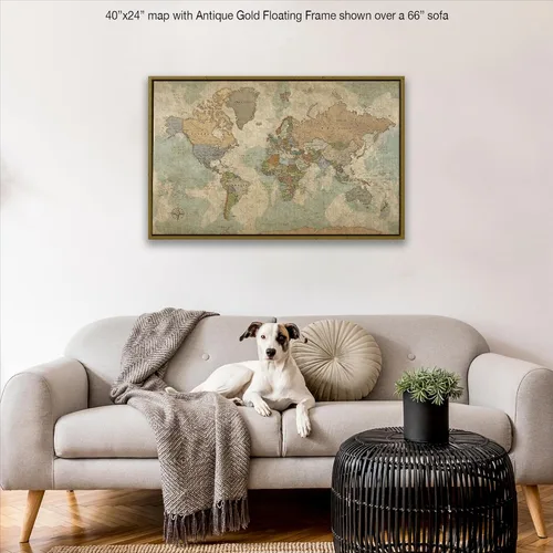 Vista 7 de HolyCowCanvas Mapa del Mundo Personalizado con Chinchetas sobre Lienzo en Tonos Tierra Vintage, Personaliza con Tus Nombres y Cita para Rastrear