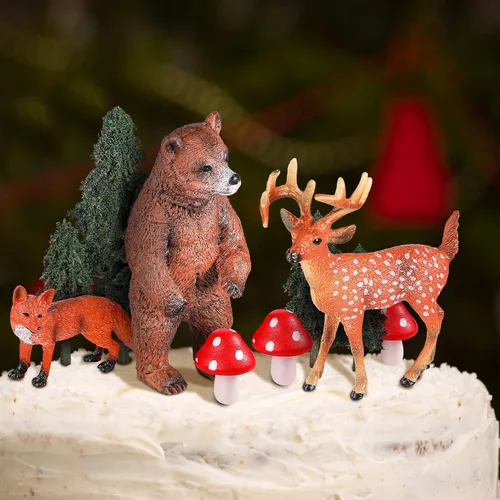 Vista 7 de 17 piezas de decoración para tartas de animales del bosque, selva, safari, figuras de animales salvajes, criaturas, cupcakes, bosque, decoración