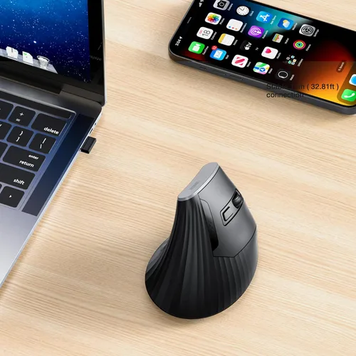 Vista 9 de Uineer Ratón ergonómico Bluetooth 5.0/4.0, mouse inalámbrico vertical de 2.4 GH, con receptor USB-A, alimentado por batería, conectividad de 3