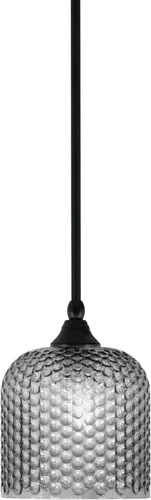 Vista 161 de Toltec Lighting Tallo Colgado Mini colgante, acabado de cobre negro, 3.5" cuadrado humo burbuja vidrio