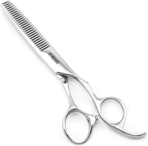 Vista 10 de Tijeras profesionales para el cabello de 5.5 pulgadas, tijeras de corte de pelo de peluquería 440C, tijeras de pelo con agujero ciego borde convexo