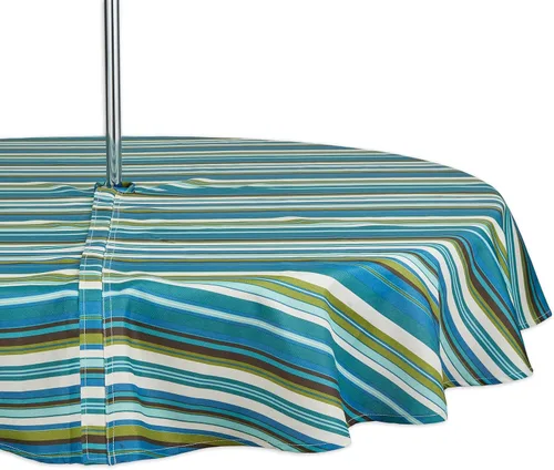 Vista 8 de DII Summer Stripe - Colección de mesa con cremallera para exteriores, multiusos, lavable a máquina, mantel, 60 pulgadas redonda, casa de playa