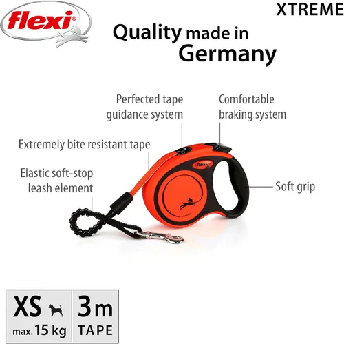 Vista 2 de Flexi Xtreme - Correa retráctil para perros de hasta 15 libras, color naranja y negro, extra pequeña, de 9.8 ft, para perros de hasta 15 libras, 33