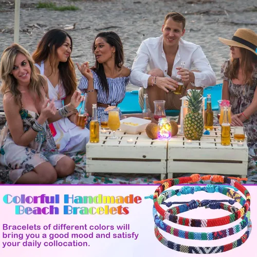 Vista 6 de Kigeli 200 Pcs Boho Surfer Bracelets for Men Women Unisex Handmade Braided Bracelet Adjustable Surfer Ankle Waterproof Beach Bracelet String Rope