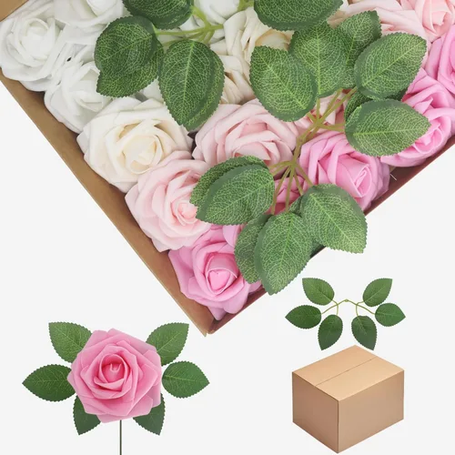 Vista 55 de Flores artificiales, rosas falsas de espuma de aspecto real, combo de flores artificiales de boda para ramos de boda, centros de mesa, arreglos
