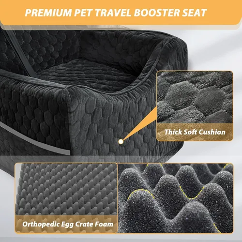Vista 4 de Asiento de automóvil para perros pequeños/medianos, asiento elevador de perro de espuma viscoelástica, seguridad de viaje con funda extraíble