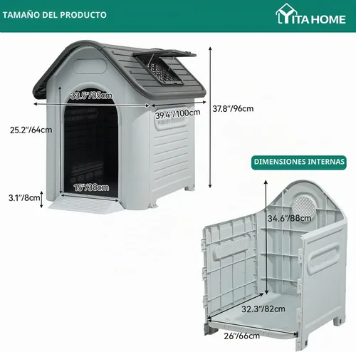 Vista 3 de YITAHOME Casa para perros de plástico para exteriores, resistente al agua, con tragaluz ajustable y base elevada para perros pequeños, medianos