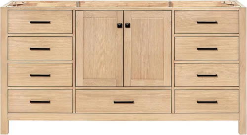 Vista 60 de ARIEL Cambridge Mueble base de tocador de baño de 36 pulgadas, madera maciza, 2 puertas de cierre suave, 5 cajones de cola de milano, roble marrón