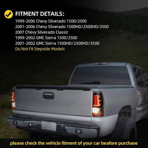 Vista 13 de DWVO Conjunto de luces traseras LED Compatible con 1999-2006 Chevy Silverado 1500 2500/2007 Silverado Classic / 99-02 GMC Sierra 1500 2500/01-02