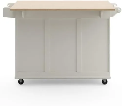 Vista 8 de Hawthorne Collections Carrito de cocina de madera, acabado blanco, encimera de hojas caídas, ruedas con bloqueo, estante de especias, barra