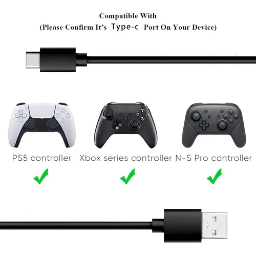 Vista 3 de Paquete de 2 cables de carga rápida USB tipo C de 10 pies para Blink Outdoor 4 (4. generación), Xbox Series SX y Xbox Elite Controller Series 2
