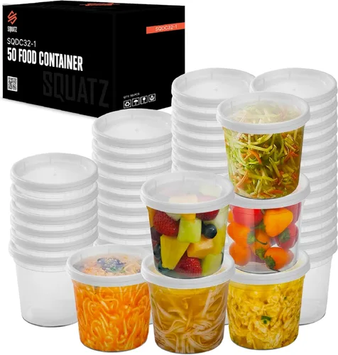 Vista 7 de SQUATZ 50 recipientes de alimentos para microondas – Caja translúcida de 16 onzas con tapas, ideal para almacenar sopas, condimentos, salsas
