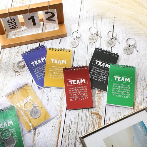 Vista 5 de Roowest 75 piezas de agradecimiento a los empleados, cuadernos motivacionales a granel, llaveros inspiradores con bolsas de organza, regalo