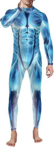 Vista 9 de Disfraz divertido de Halloween para hombre, diseño de esqueleto, overol para cosplay Negro y rojo