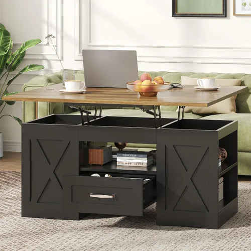 Vista 10 de Saudism Mesa auxiliar elevable de 40 pulgadas, mesas auxiliares multifunción 4 en 1 con cajones de almacenamiento y compartimentos ocultos, mesa