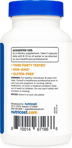 Vista 6 de Suplemento Nutricost Ácido Alfa Lipoico 600 mg por porción, 120 cápsulas, 60 porciones - Cápsulas vegetales, sin OMG
