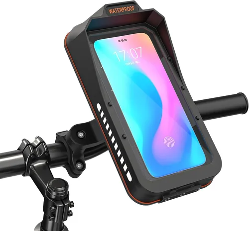 Vista 8 de Soporte para teléfono de bicicleta, resistente al agua, para motocicleta, con visera solar, cubierta para lluvia, pantalla táctil sensible