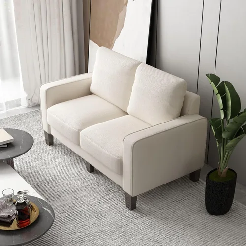 Vista 4 de Daesar Sofá moderno de 2 plazas, sofá biplaza para espacio pequeño, sala de estar, dormitorio, estudio, apartamento, tela beige