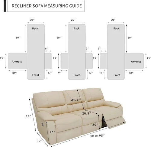 Vista 6 de Easy-Going Funda de sofá reclinable de gran tamaño, reversible para sillón reclinable de 3 asientos, funda de sofá dividida para cada asiento
