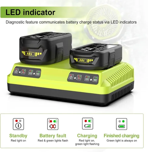 Vista 5 de Powilling Paquete de 2 baterías de repuesto de 18 V para Ryobi 18 V batería de litio 3.5Ah P102 P103 P105 P107 P108 P109 con cargador de batería