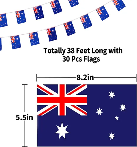 Vista 4 de Bandera de Australia, pequeña cadena de banderas australianas, mini banderas australianas, utilizada para fiestas, escuela, eventos deportivos