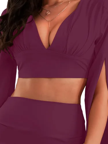 Vista 6 de LYANER Conjunto de 2 piezas para mujer con blusa corta de manga larga y minifalda fruncida