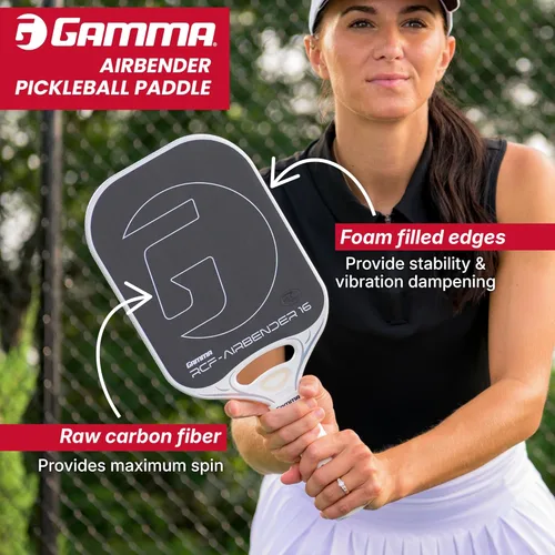 Vista 3 de GAMMA RCF Airbender - Paleta de pickleball, fibra de carbono cruda, sistema de peso de mango personalizable y garganta abierta aerodinámica
