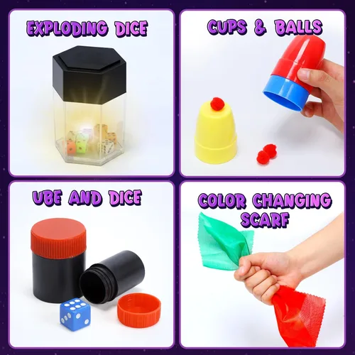 Vista 5 de Skirfy Kit de mago, disfraz de mago para juegos de simulación, trucos de magia para niños de 6 a 8 años, juego de magia para principiantes, regalo