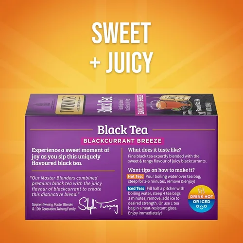 Vista 2 de Twinings Bolsas de té negro Blackcurrant Breeze envueltas individualmente, 20 unidades (paquete de 1), dulce, sabor picante, con cafeína, disfruta